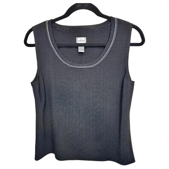 Chico's Black Sleeveless Top with Silver Metallic Trim Detail, size 3 - Picture 2 of 5